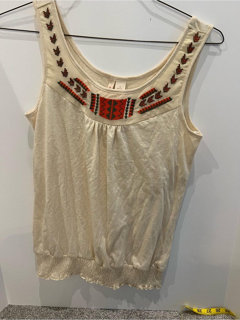 Women's Cream Embroidered Tank Top - Boho Accent